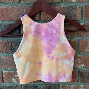 Athleta Orange Pink Sherbet Tie-Dye Sleeveless Crop Top Sports Bra